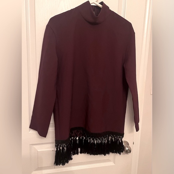 Zara Tasseled Burgundy Blouse XS - Picture 1 of 1
